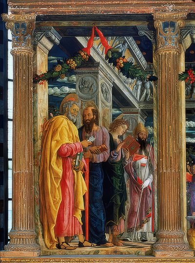 Altare di San Zeno. Lato sinistro. Raffigurati Simon Pietro, Paolo di Tarso, Giovanni Evangelista e Zenone di Verona da Andrea Mantegna