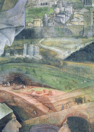 Arrivo del Cardinale Francesco Gonzaga (cave di marmo e veduta idealizzata di Roma) da Andrea Mantegna