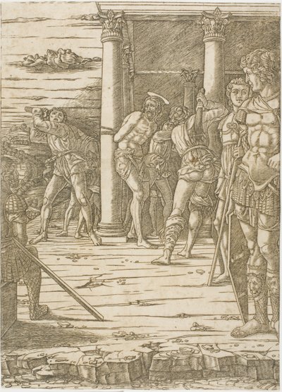 La flagellazione di Cristo, con sfondo paesaggistico da Andrea Mantegna