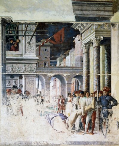 Trasporto del corpo decapitato di San Cristoforo, (dettaglio) dal Martirio di San Cristoforo da Andrea Mantegna