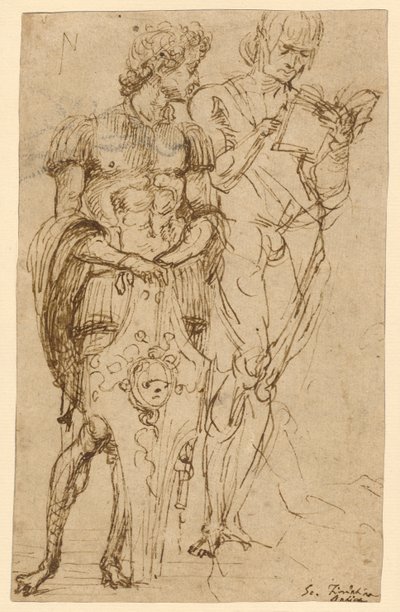 Due figure maschili in piedi (recto); Un uomo sdraiato e altri studi (verso) da Andrea Mantegna