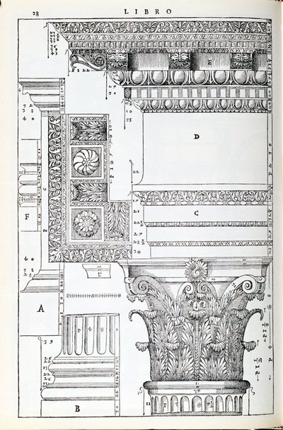 Dettagli decorativi dal Tempio di Traiano, illustrazione da una copia facsimile di 