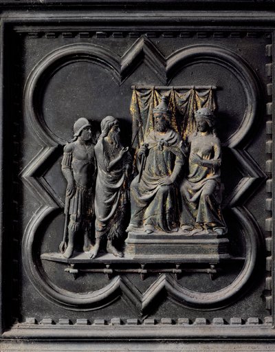 San Giovanni Battista rimprovera il re Erode (21 a.C.-39 d.C.), undicesimo pannello delle Porte Sud del Battistero di San Giovanni, 1336 da Andrea Pisano