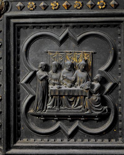 La presentazione della testa di San Giovanni Battista a Re Erode, diciassettesimo pannello delle Porte Sud del Battistero di San Giovanni, 1336 da Andrea Pisano