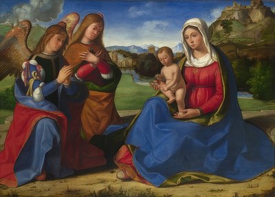 Madonna con bambino, adorata da due angeli. Circa 1505 da Andrea Previtali