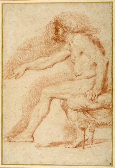 Nudo barbuto seduto su un divano all