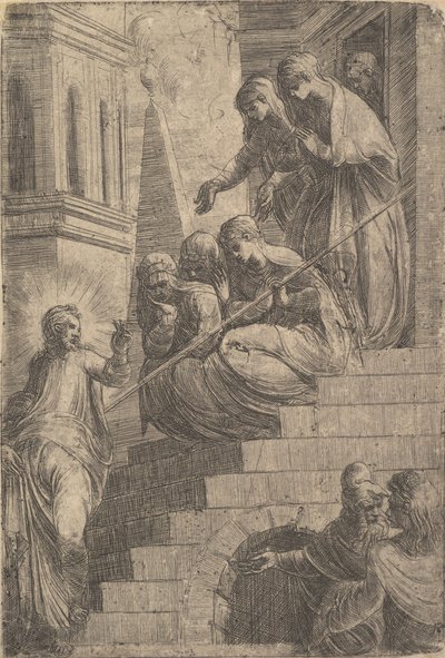 Cristo che si rivolge a un gruppo di donne sedute e in piedi sui gradini, ca. 1541-44 da Andrea Schiavone
