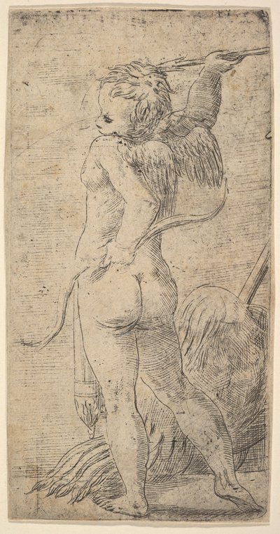 Cupido visto da dietro con una freccia nella mano destra alzata, ca. 1543-45 da Andrea Schiavone