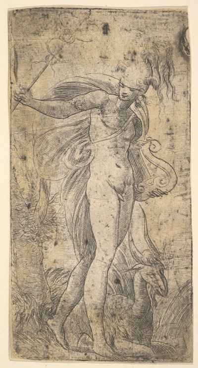 Mercurio in piedi con un caduceo nella mano destra e una lira nella sinistra, ca. 1536-40 da Andrea Schiavone