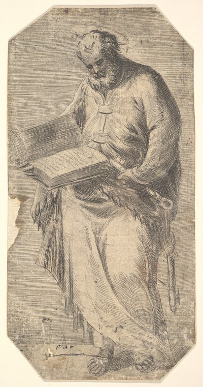 San Pietro che tiene un grande libro aperto, chiavi al suo fianco, da 