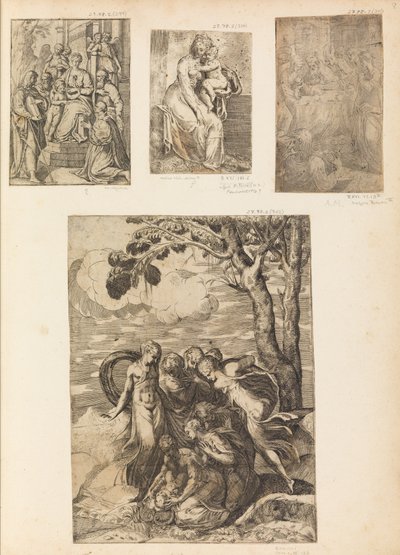 Vergine e Bambino, la Circoncisione, Mosè salvato dal Nilo, ca. 1542-46 da Andrea Schiavone
