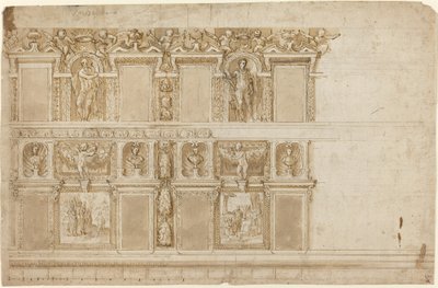 Parete palaziale ornata con sculture e dipinti da Andrea Semino