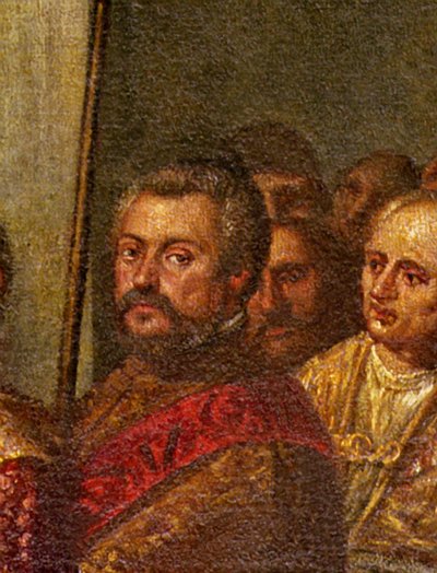 Un senatore veneziano, dettaglio da Re Enrico III di Francia in visita a Venezia nel 1574, dalla Sala delle Quattro Porte (dettaglio) da Andrea Vicentino