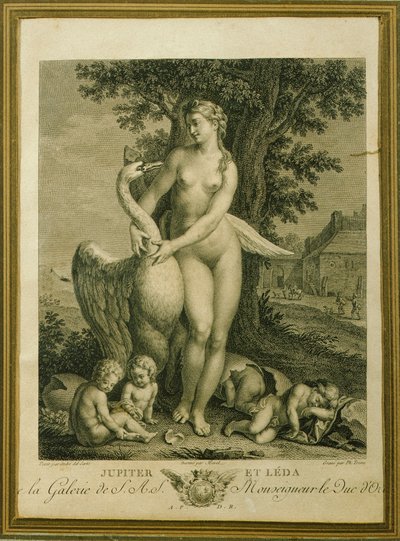 Leda e il cigno, incisione di Philippe Triere, da un disegno di Andrea Del Sarto da Andrea del Sarto