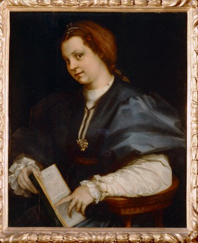 Ritratto di ragazza con il Petrarchino, piccola edizione di poesie di Petrarca (dipinto su tavola) da Andrea del Sarto