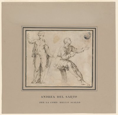 Schizzi di una figura nuda in posa classica e una figura seduta da Andrea del Sarto