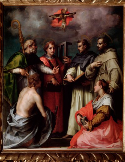 La disputa della Santissima Trinità, con San Pietro, San Lorenzo, Sant