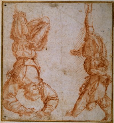Due studi di un uomo sospeso per la gamba sinistra da Andrea del Sarto