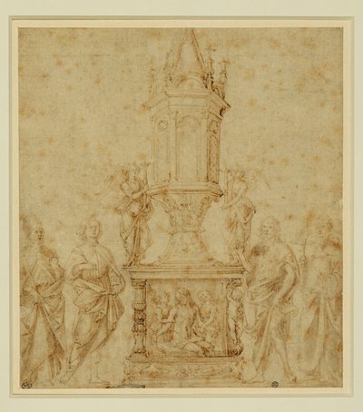 Scuola del Verrocchio. Reliquiario tra un santo ... da Andrea del Verrocchio