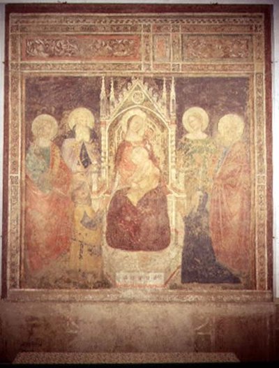 Madonna col Bambino con SS. Elia, Giovanni Battista, Nicola e Leonardo da Andrea di Bonaiuto (fl.1343 77)