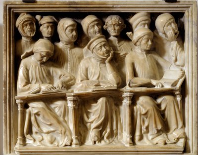 Arco funerario di Bartolomeo da Saliceto: studenti che assistono a un corso (scultura) da Andrea di Piero Ferrucci