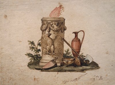 Braciere a forma di colonna, decorato con festoni e aquila, con armi da taglio, coppa e anfora da Andrea the Elder Appiani