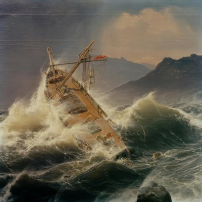 Tempesta in mare sulla costa norvegese da Andreas Achenbach