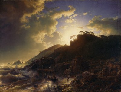 Francese: Coucher de soleil après une tempête sur la côte de la Sicile Tramonto dopo una tempesta sulla costa della Sicilia da Andreas Achenbach
