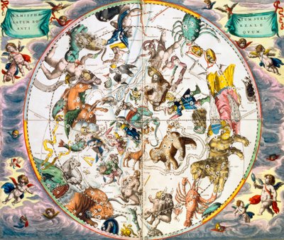 Planisfero celeste che mostra i segni dello zodiaco da Andreas Cellarius