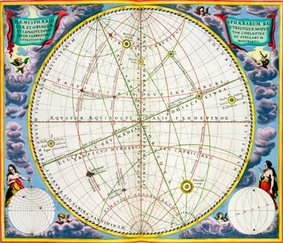 Mappa che traccia il movimento della Terra e dei Pianeti da Andreas Cellarius