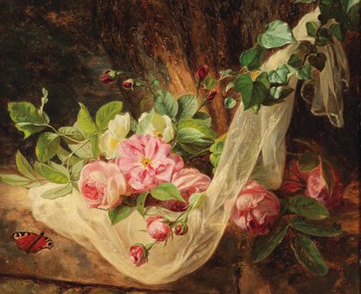 Natura morta con rose sul terreno della foresta da Andreas Lach