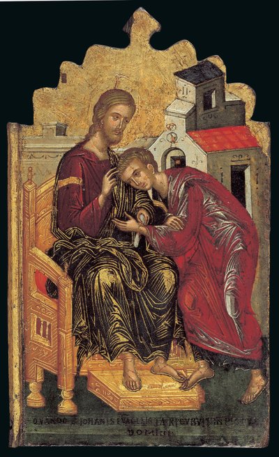 San Giovanni il Teologo accetta la benedizione di Cristo (pannello sinistro di un trittico) da Andreas Rico