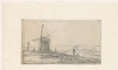 Schizzo di un paesaggio con un mulino a sinistra da Andreas Schelfhout
