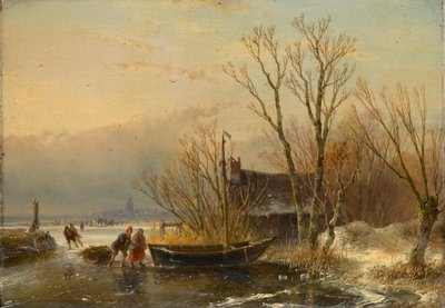 Scena invernale sul ghiaccio con raccoglitori di legna da Andreas Schelfhout