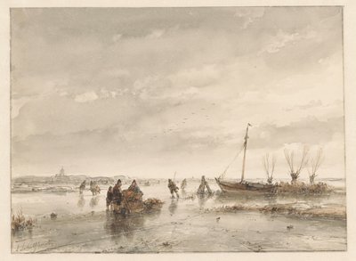 Paesaggio invernale con lago ghiacciato da Andreas Schelfhout
