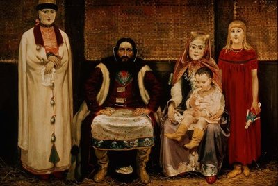 Un mercante e la sua famiglia nel XVII secolo da Andrei Petrovich Ryabushkin