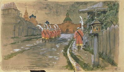 Pattuglia degli Strelets alle porte di Ilyinsky nella vecchia Mosca da Andrei Petrovich Ryabushkin