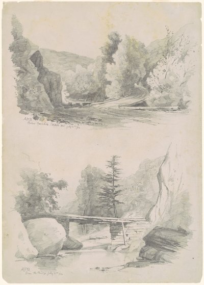 Sotto il salto del cerbiatto, Monti Catskill; e sopra il ponte da Andrew Fisher Bunner