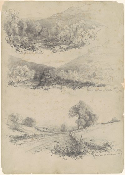 Clove Road, Catskills; Through the Clove—Catskills; e On the Road to Bracketts [recto] da Andrew Fisher Bunner