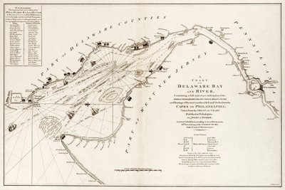 Carta della baia e del fiume Delaware, contenente una descrizione completa ed esatta delle coste, insenature, porti, sonde, secche, sabbie e punti di riferimento più considerevoli, dai Capes a Filadelfia da Andrew & Haydon W. Dury