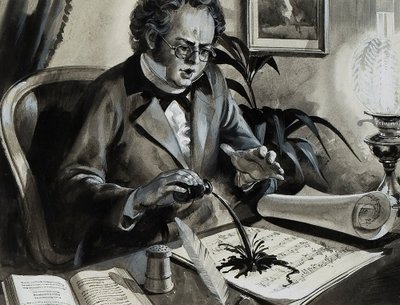 Ritratto di Franz Schubert (guazzo su carta) da Andrew Howat