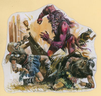 Scena da Beowulf (guazzo su carta) da Andrew Howat