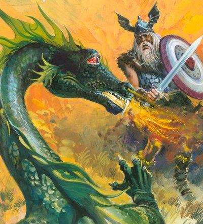 Scena da Beowulf (guazzo su carta) da Andrew Howat