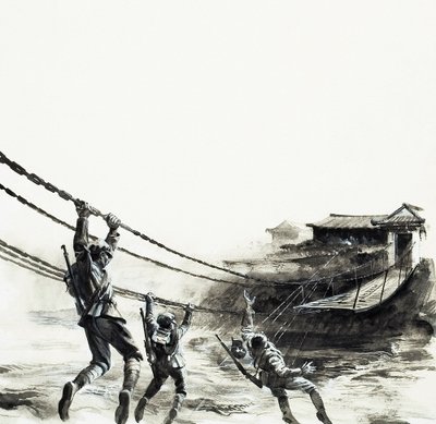 La battaglia del ponte di Luding (gouache su carta) da Andrew Howat