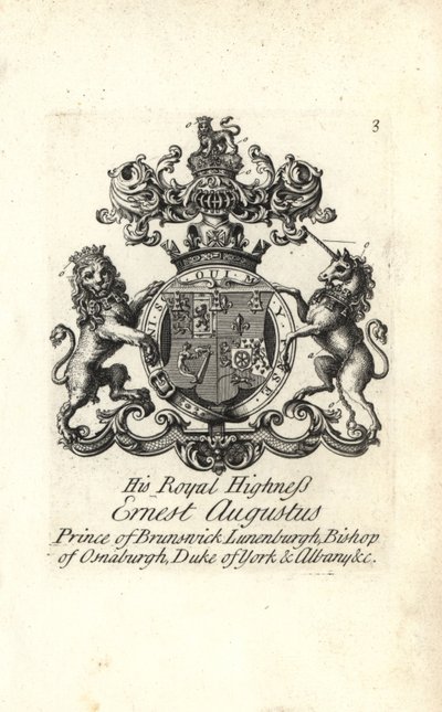 Stemma e cresta di SAR Ernesto Augusto, Principe di Brunswick Luneburg, Vescovo di Osnaburgh, Duca di York e Albany da Andrew Johnston