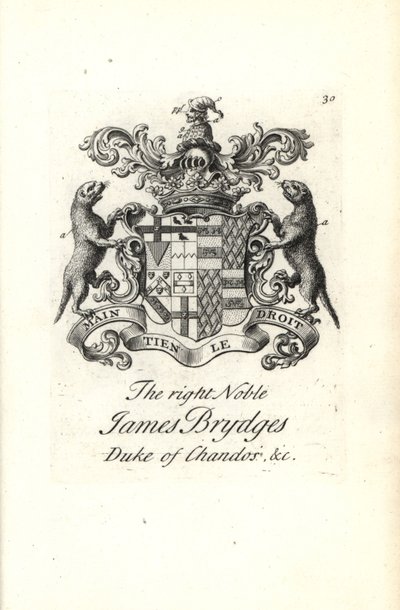 Stemma e cresta del nobile James Brydges, Duca di Chandos da Andrew Johnston