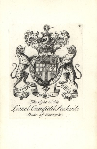 Stemma e cresta del nobile Lionel Cranfield Sackville, Duca di Dorset da Andrew Johnston