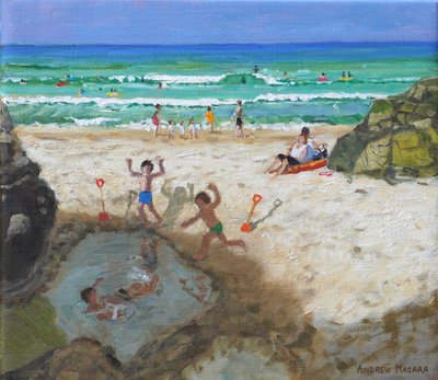 Divertimento nella piscina marina, St Ives, 2024 (olio su tela) da Andrew Macara