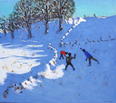 Giocare nella neve, Youlgrave, Derbyshire, 2016 da Andrew Macara