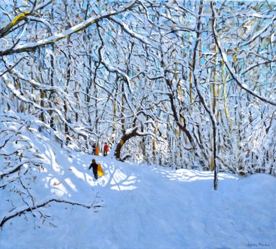 Slitte gialle e arancioni, Allestree Park, Derby, 36 x 40, 2018 da Andrew Macara